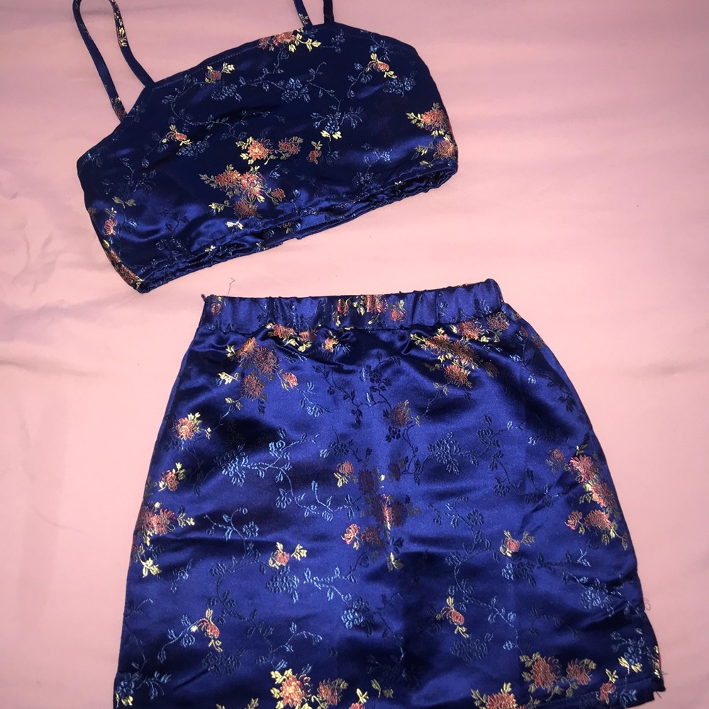 Girls Jacquard satin cami top and skirt